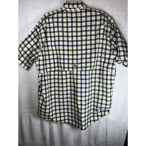 Columbia Super Bahama Plaid Fishing Shirt Short Sleeve Button Front Mens XL Blue - Picture 10 of 12